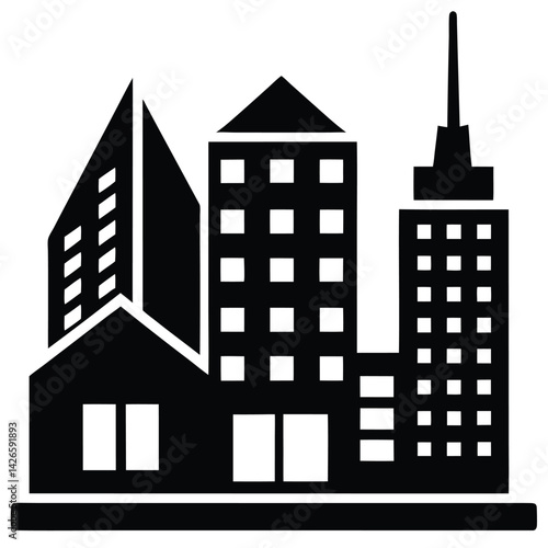 isolated Black vector model buildings WIith White Background