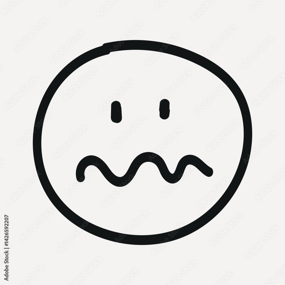 Minimalist doodle of a wavy-mouthed face, element vector Minimalist doodle of a wavy-mouthed face, element vector