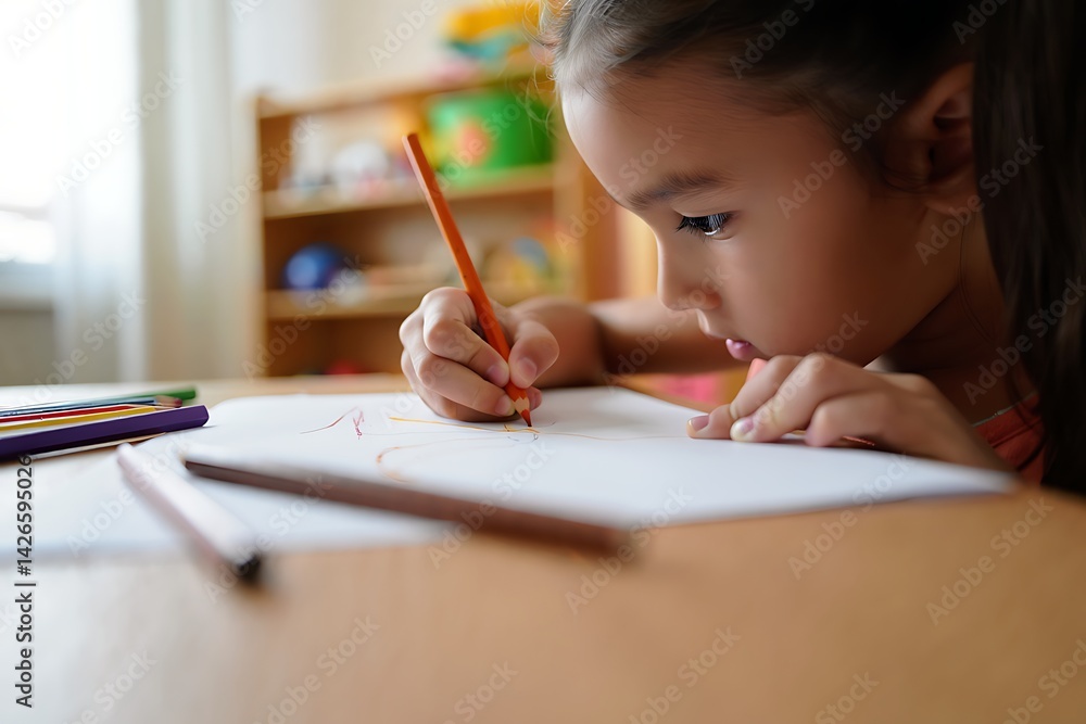 little girl drawing with pencils little girl drawing with pencils