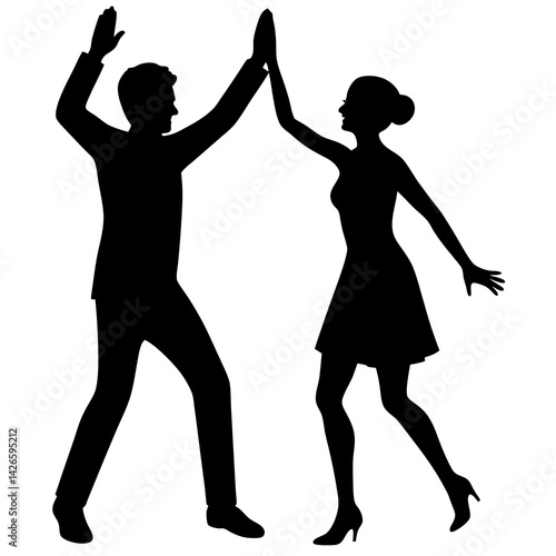 Silhouette Of Couple Doing A High Five Fun Mood