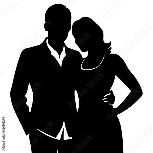 Silhouette Of Couple Posing For Photo Arm Around