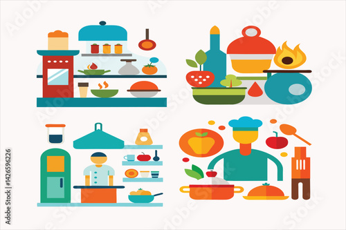 new cartoon of cooking food at kitchen-