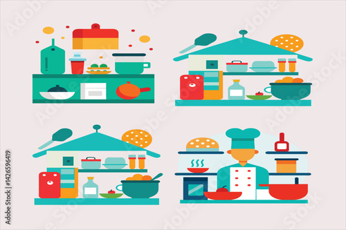 new cartoon of cooking food at kitchen-