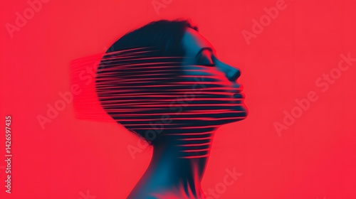 Abstract digital profile with layered lines and patterns