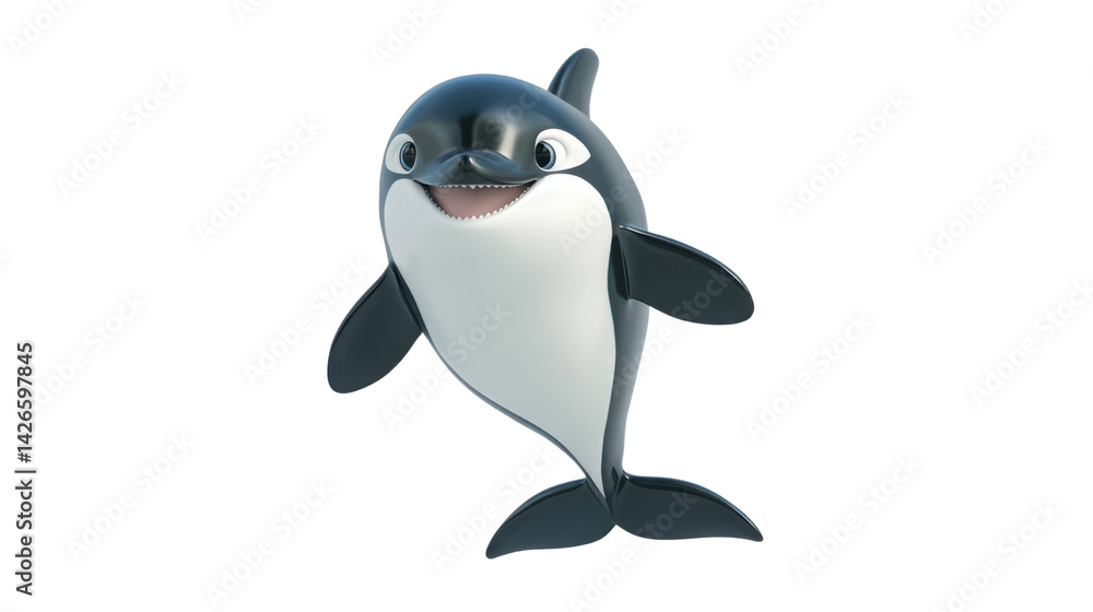 Naklejka premium cartoon orca leaping playfully in 3d rendered on white background