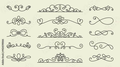 Vector set. Elegant black swirl designs, ornate and decorative. Swirl patterns for decorative use, ornate and intricate. Perfect for adding elegant, ornate touches. Hand drawn ornament vector set.