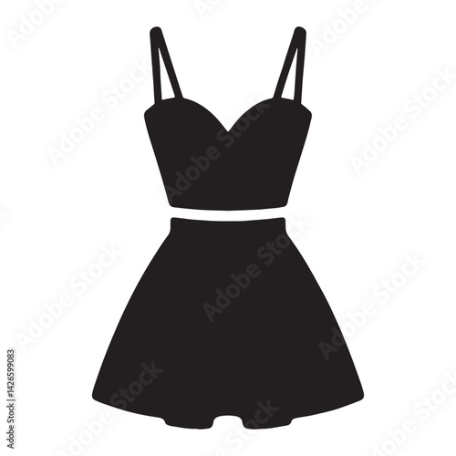 Flattering Mini Dress silhouette, hugs the body in all the right places – Mini Dress illustration – Minimalist Mini Dress vector – Ladies dress silhouette

