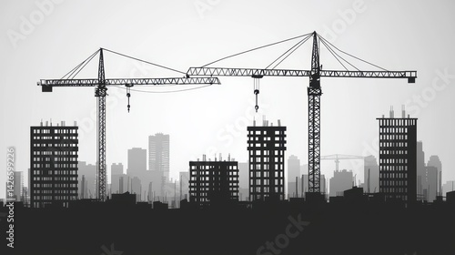 Black silhouette of a construction site isolated on transparent background
