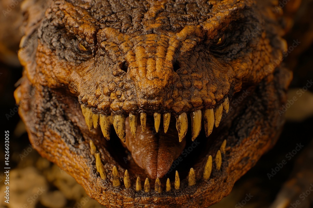 Obraz premium A stock image features a frightening mouth with sharp teeth reminiscent of a wild animal, embodying abstract horror and fear