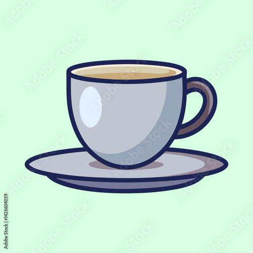 Stylized illustration of a coffee cup on a saucer with light background