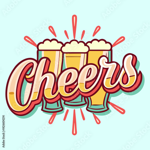 Cheers Retro Beer Glasses Toast Festive Celebration Party Drink Alcohol Beverage