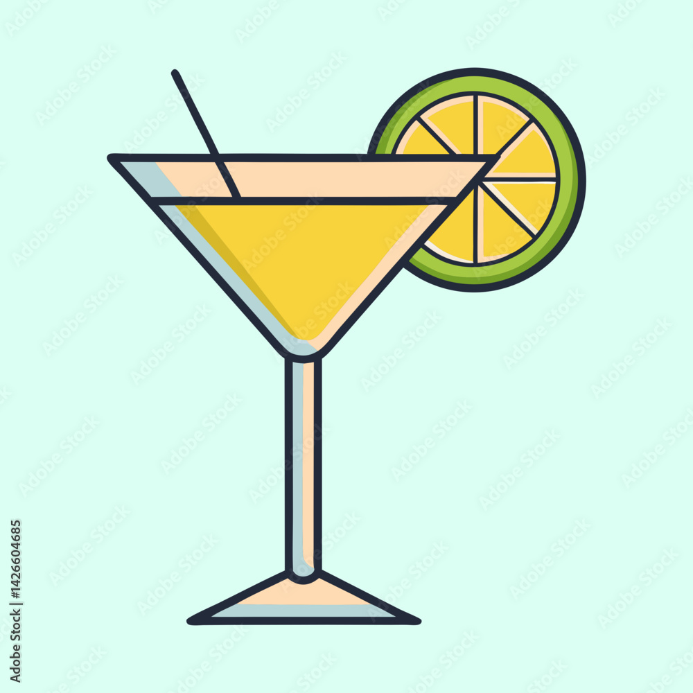 Refreshing Yellow Cocktail with Lime Garnish in Martini Glass A Summer Drink Illustration Refreshing Yellow Cocktail with Lime Garnish in Martini Glass A Summer Drink Illustration