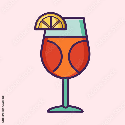 Refreshing aperol spritz illustration with a lemon garnish on a soft pink background