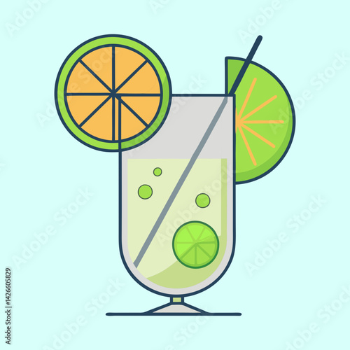 Refreshing summer citrus cocktail drink with lime and orange slices in a tall glass