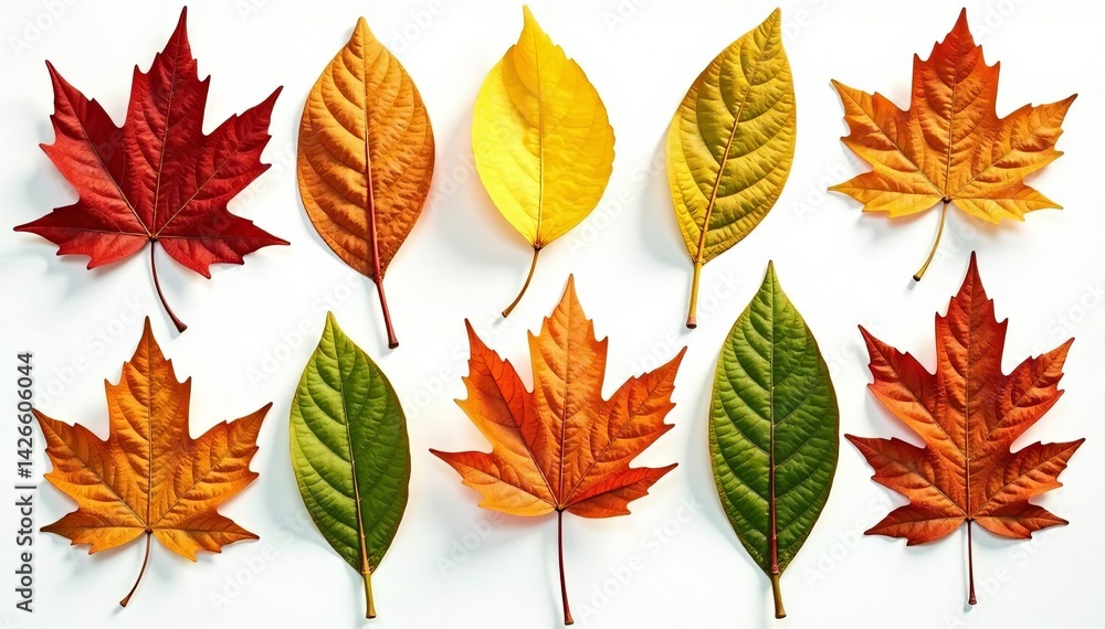 Collection of isolated autumn leaves with intricate veins in shades of brown, green, and gold, Seasonal, Texture, Veins Collection of isolated autumn leaves with intricate veins in shades of brown, green, and gold, Seasonal, Texture, Veins