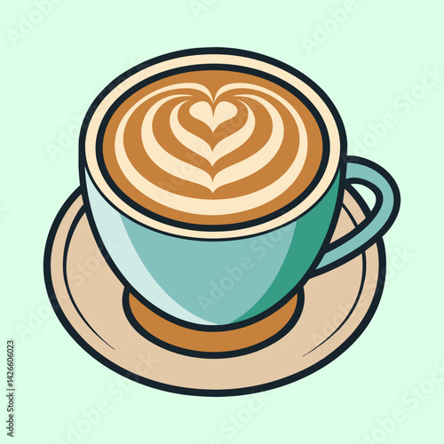 A delightful cup of latte art coffee with a heart design, served on a saucer