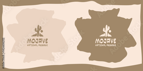 mojave cactus cacti national park illustration logo template vintage boho folk brush style