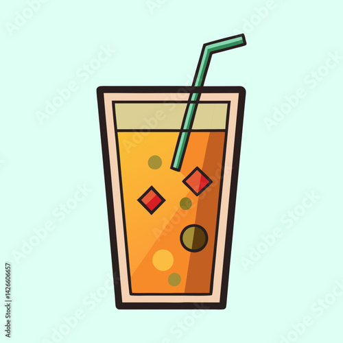 Refreshing Orange Juice Drink with Ice Cubes and Straw Summer Beverage