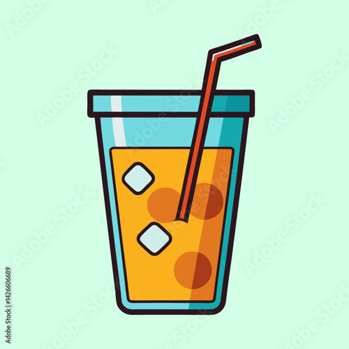 Refreshing Iced Orange Juice Drink in a Plastic Cup with a Straw
