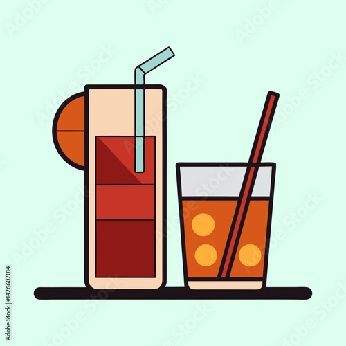 Two colorful summer cocktails with a retro and minimalist design style
