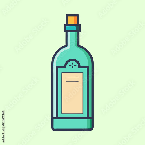 A Teal Glass Bottle with a Cork Top and a Blank Label Design Illustration