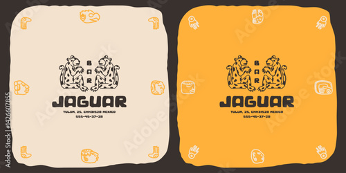 bar cafe restaurant logo template Maya Mayan Ancient illustration clipart rough vintage old style