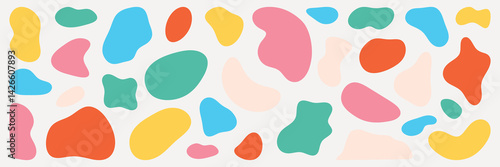 Obraz na płótnie Colorful abstract shapes in various sizes and colors, including red, blue, yellow, and green. Abstract shapes create a playful, vibrant pattern. Colorful shapes, vector element set. w salonie