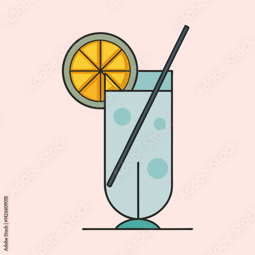 Refreshing Summer Cocktail with Orange Slice and Straw in Tall Glass