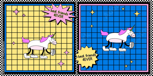 unicorn horse pony Illustration Design Cartoon Mascot 80s 90s Y2k nostalgic Retro