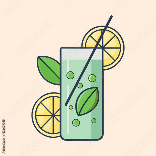 Refreshing Summer Lemonade Drink with Mint Leaves and Lemon Slices in Glass