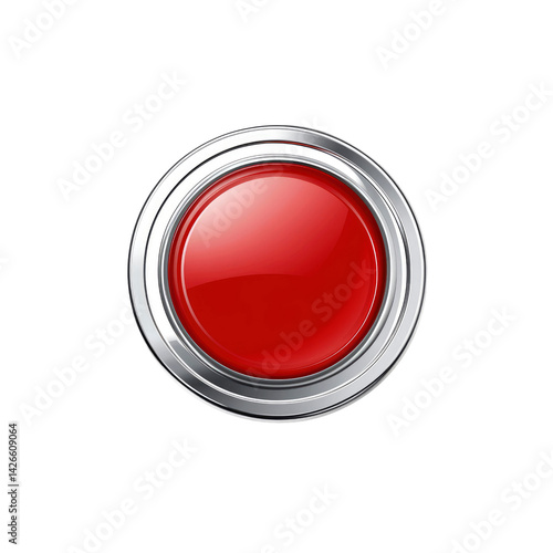 Shiny Red Button with Chrome Bezel - 3D Render
