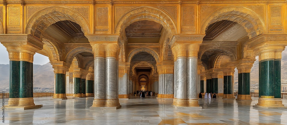 Fototapeta premium Ornate Archway with Columns and Mountain View