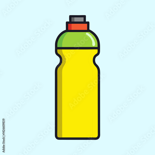 Cartoon illustration of a bright yellow sports water bottle on light background