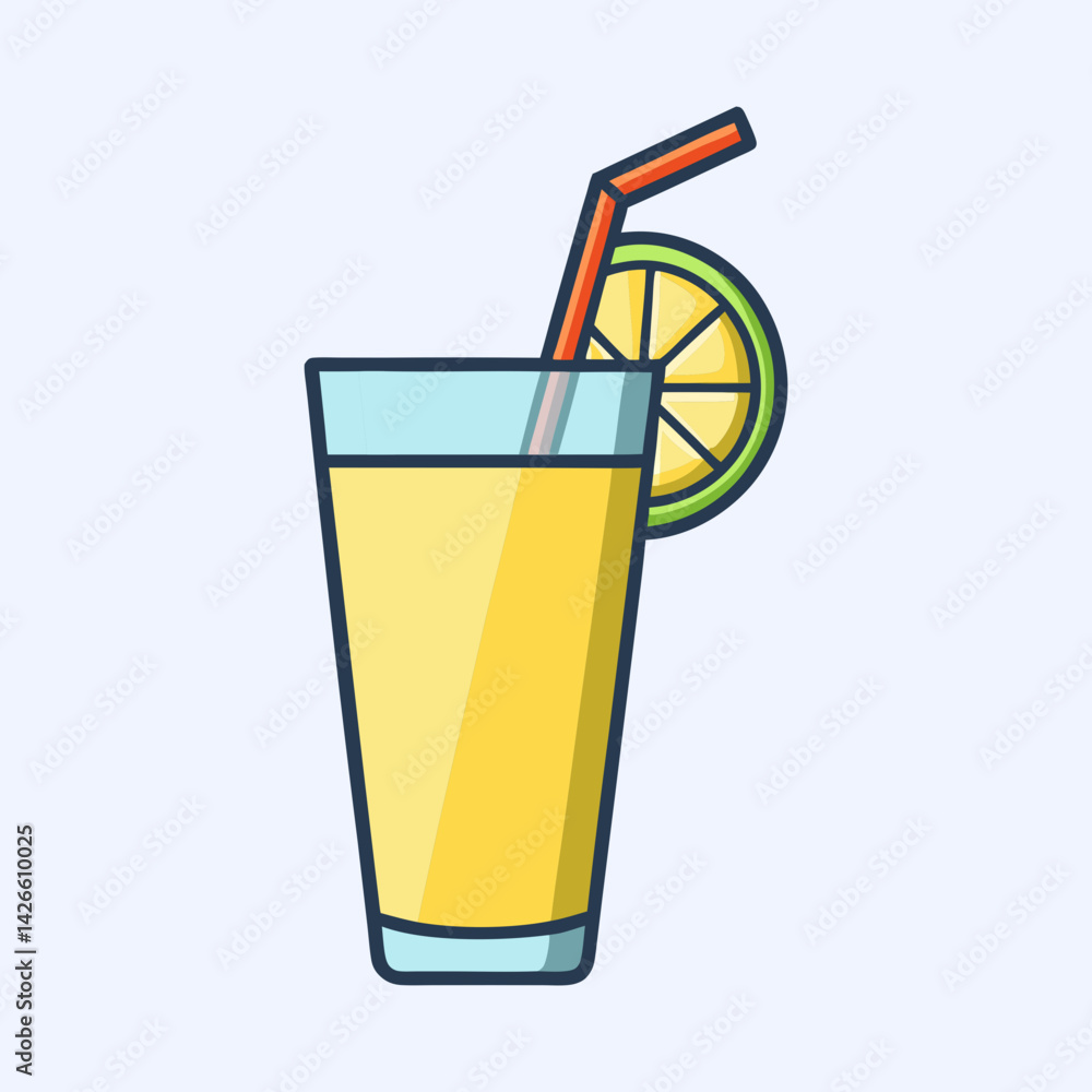 Refreshing Yellow Citrus Drink with Lime Garnish and Straw in Tall Glass Refreshing Yellow Citrus Drink with Lime Garnish and Straw in Tall Glass