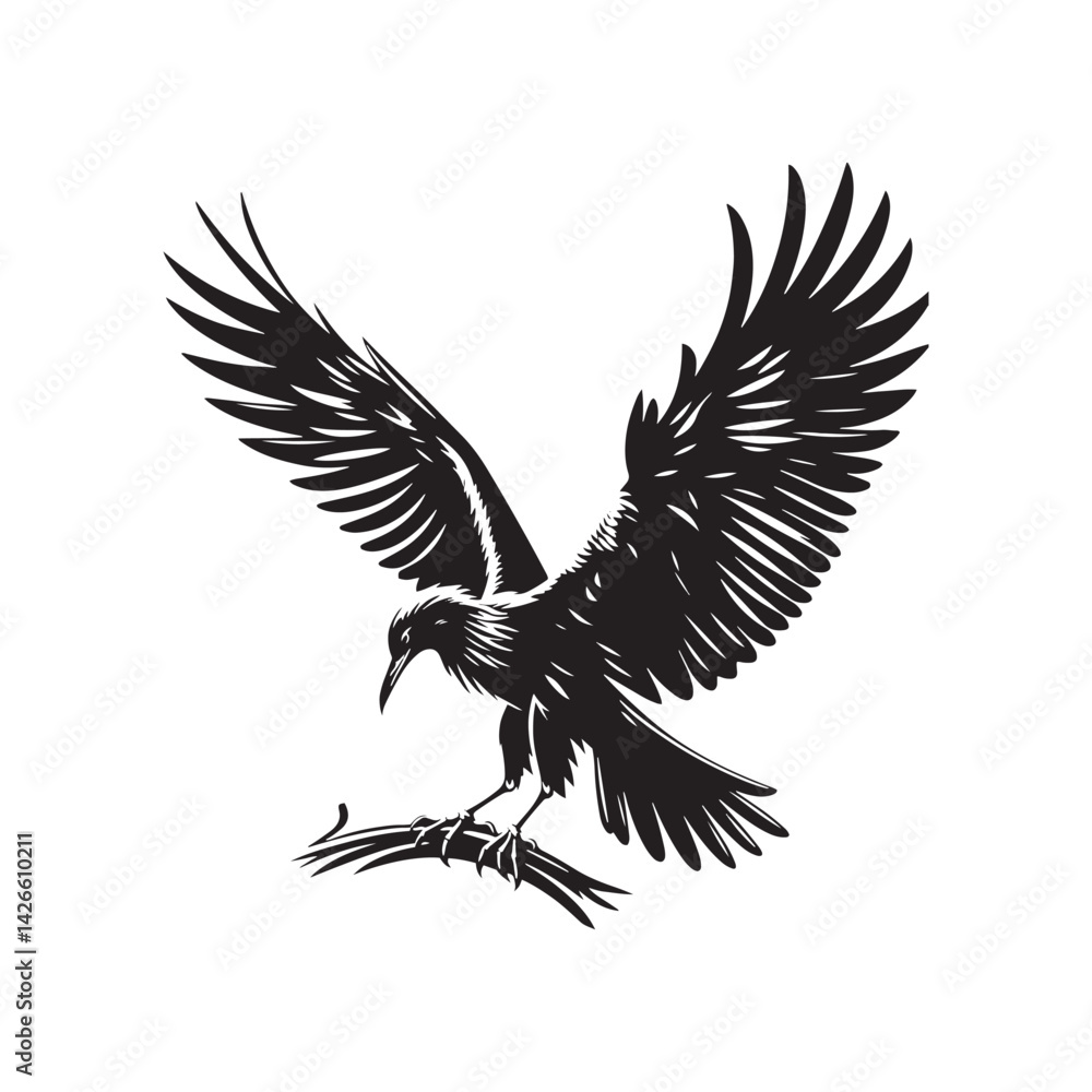 Fototapeta premium Minimalist Black Kite Silhouette - Black Kite Vector - Black Kite Illustration - Black and White Black Kite Design.