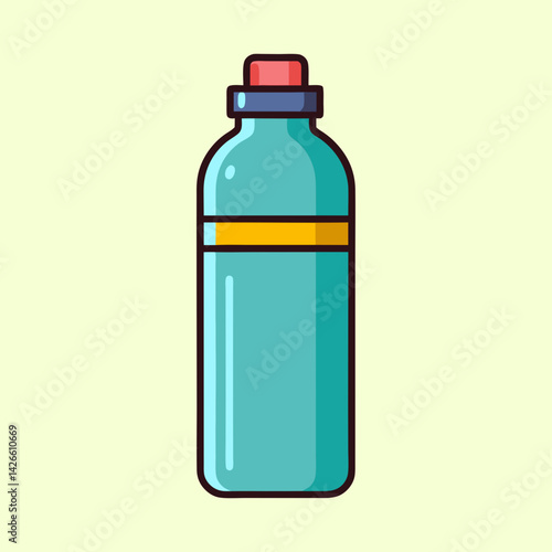 Stylized light blue water bottle with a red cap and yellow stripe