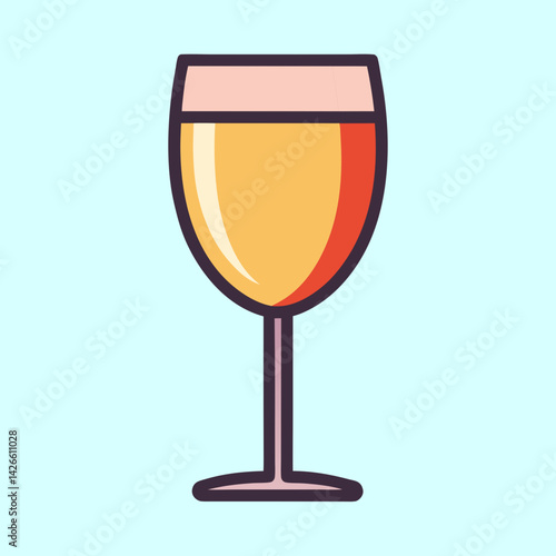 Stylized vector drawing of a refreshing white wine glass against a light blue backdrop