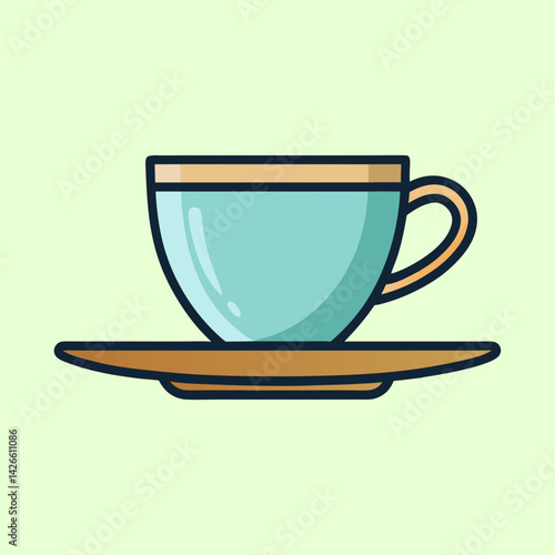 Stylized illustration of a vintage teacup with saucer on a light background