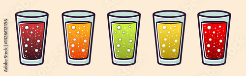Colorful Juices and Sodas in Glasses