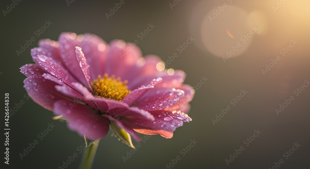 Pink Flower with Water Droplets in Soft Focus Pink Flower with Water Droplets in Soft Focus