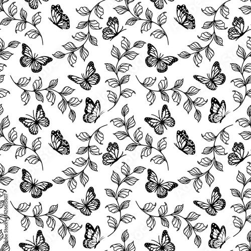 Seamless flying butterfly pattern. Flat style insect background illustration. 