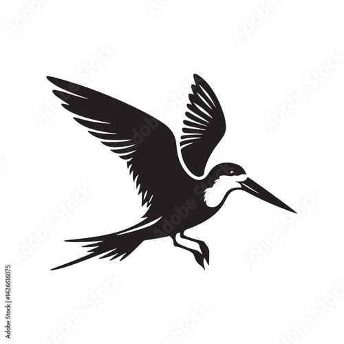 Black skimmer Silhouette - Black skimmer Art - Minimal Black skimmer Vector - Black skimmer illustration.