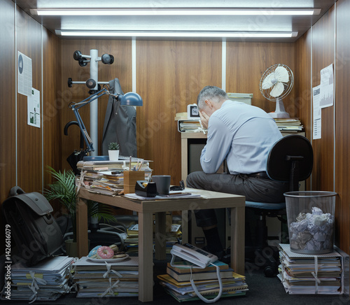 Obraz na plátne Frustrated businessman working in a small messy office