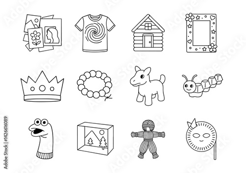 kids art craft and collage concept. Colorful illustrations of crafts and creative items for children.