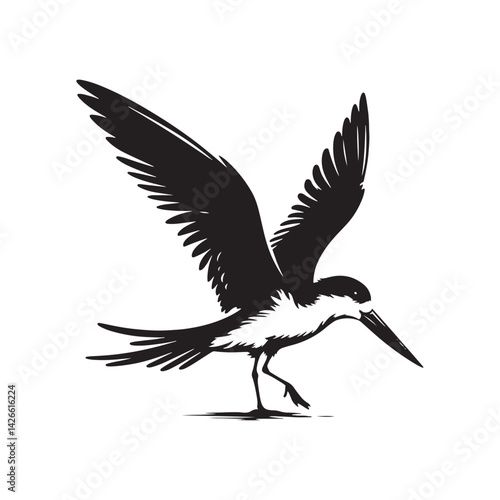 Black skimmer Silhouette - Black skimmer Art - Minimal Black skimmer Vector - Black skimmer illustration.