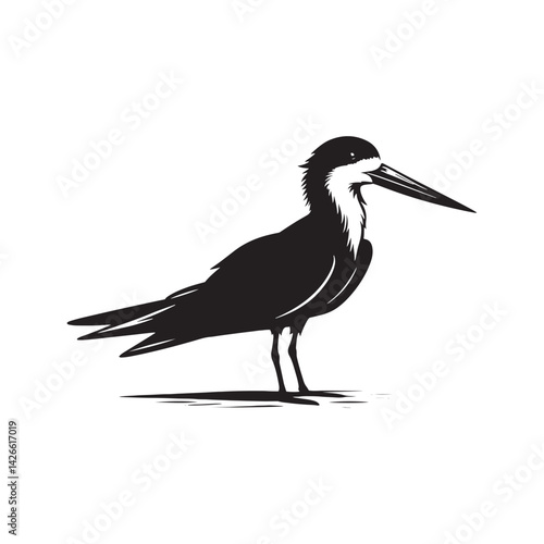 Black skimmer Silhouette - Black skimmer Art - Minimal Black skimmer Vector - Black skimmer illustration.