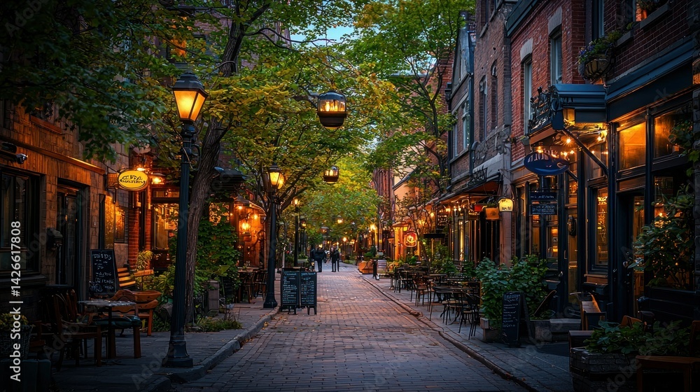 Obraz premium Autumn Evening Stroll Down a Quaint European Alley