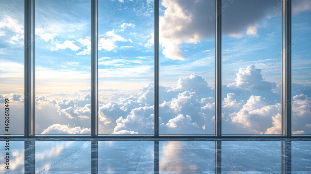 Fototapeta premium Breathtaking outdoor sky and clouds visible through expansive floor-to-ceiling windows