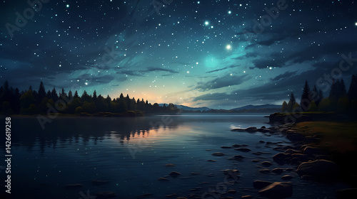 Wallpaper Mural Quiet night sky and stars illustration background poster decorative painting Torontodigital.ca