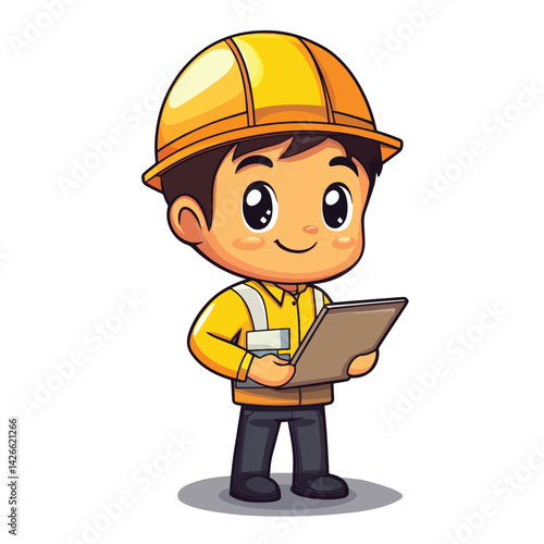 Architect man mascot cute cartoon no details solid background bright
